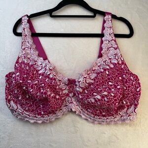 Amoureuse Embroidered Lace Underwire Bra 46D Hot Pink White